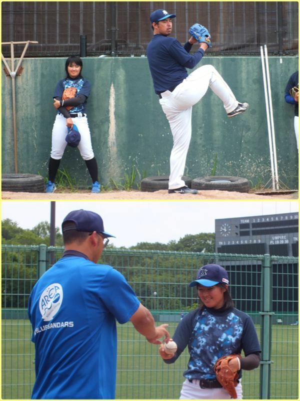 元メジャーリーガー・井川慶投手のピッチングを間近で見たり、男子チームの橋本大祐監督に教わったりした