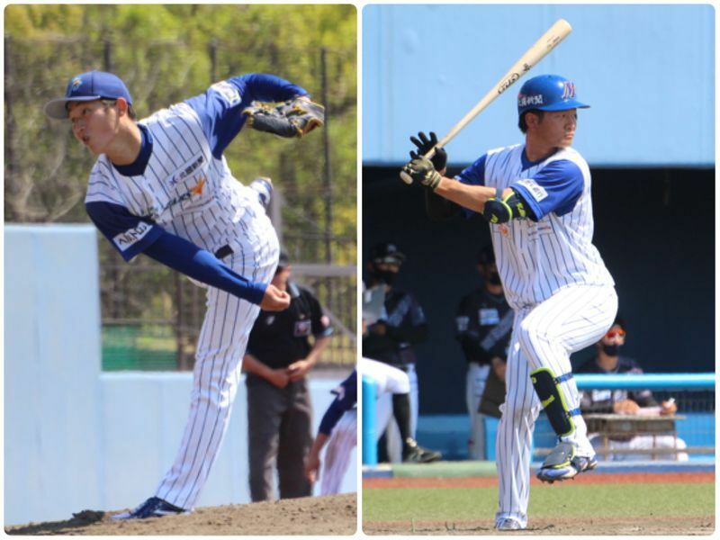 田中颯士投手（左）と大谷和輝選手