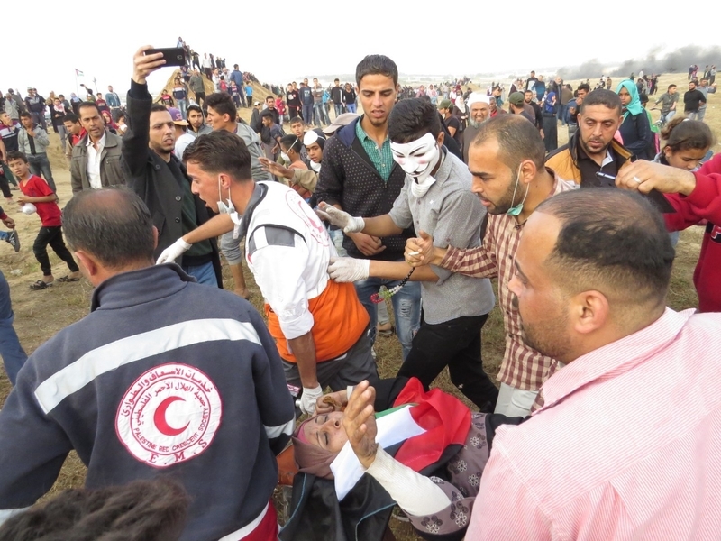 国境デモで多くの女性が死傷した（パレスチ人権センター・提供）