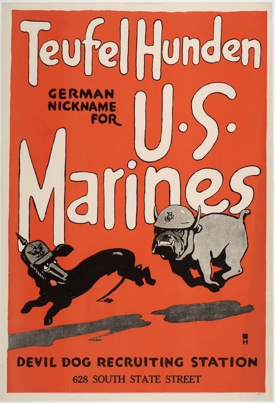 1918年の米海兵隊募集ポスターで登場する