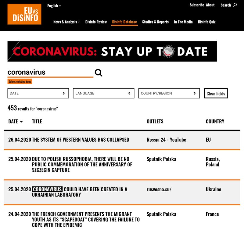 コロナウイルスについての偽情報一覧（EU vs Disinfoより）