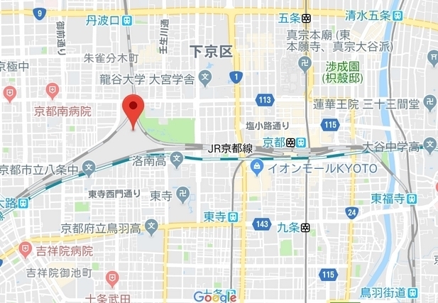 京都市における原爆投下目標（梅小路操車場）、グーグルマップより