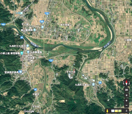 宮城県丸森町役場の周辺（グーグルマップ）
