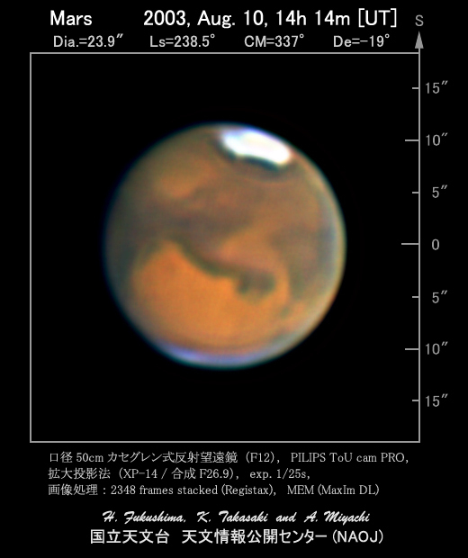 2003年大接近時の火星　（国立天文台提供）