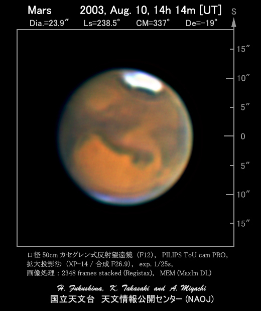 2003年大接近時の火星 (国立天文台提供)