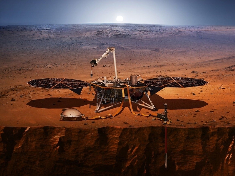 火星の地下を調査するインサイトの想像図（NASA）