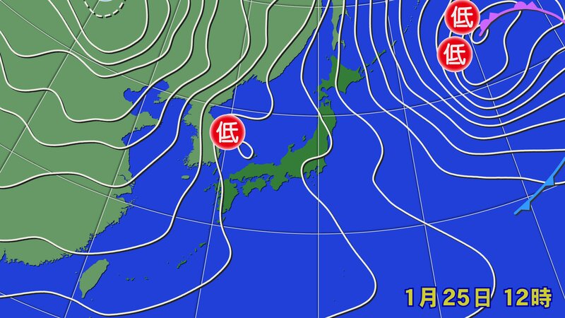 25日(金) 12時の実況天気図（ウェザーマップ）