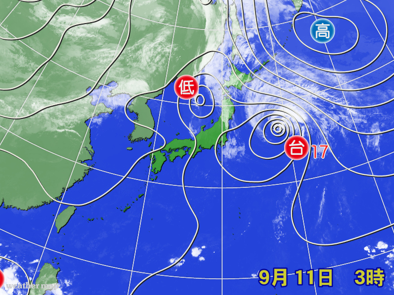 「関東・東北豪雨」時の天気図（ウェザーマップ）