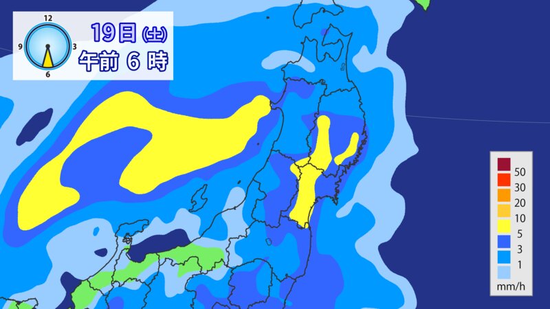 雨の予想 19日(土)午前6時（ウェザーマップ）