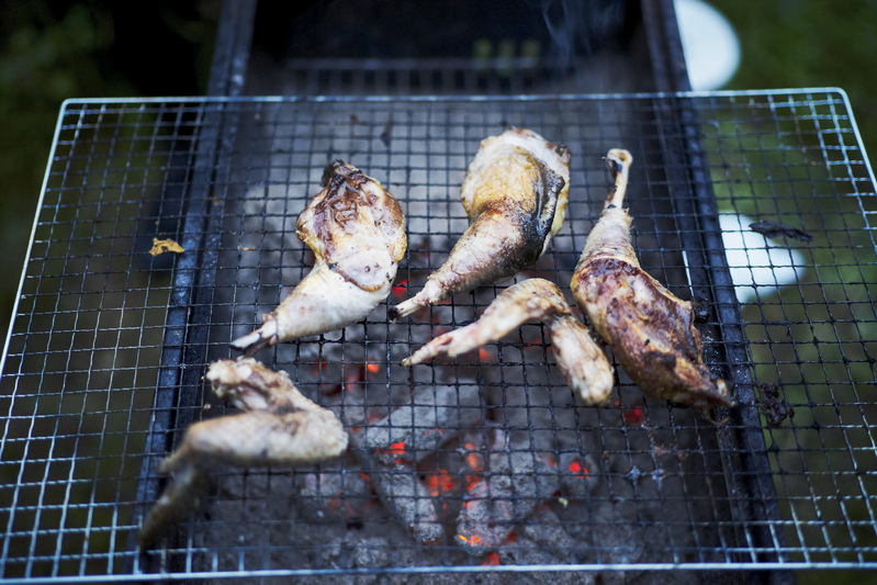 解体した鶏を焼いて食べる（写真提供　幡野広志さん）