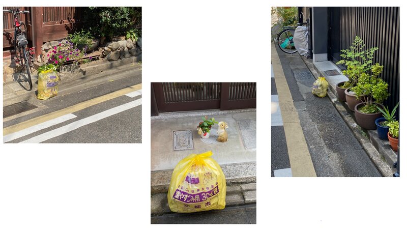 京都市内でごみの日に出されていた指定袋のごみ（筆者撮影）