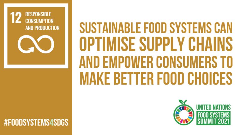 持続可能な食料システムは、サプライチェーン（供給網）を最適化し、消費者がより良い食品を選択できるようにする（出典：UNFSS Communications Hub）