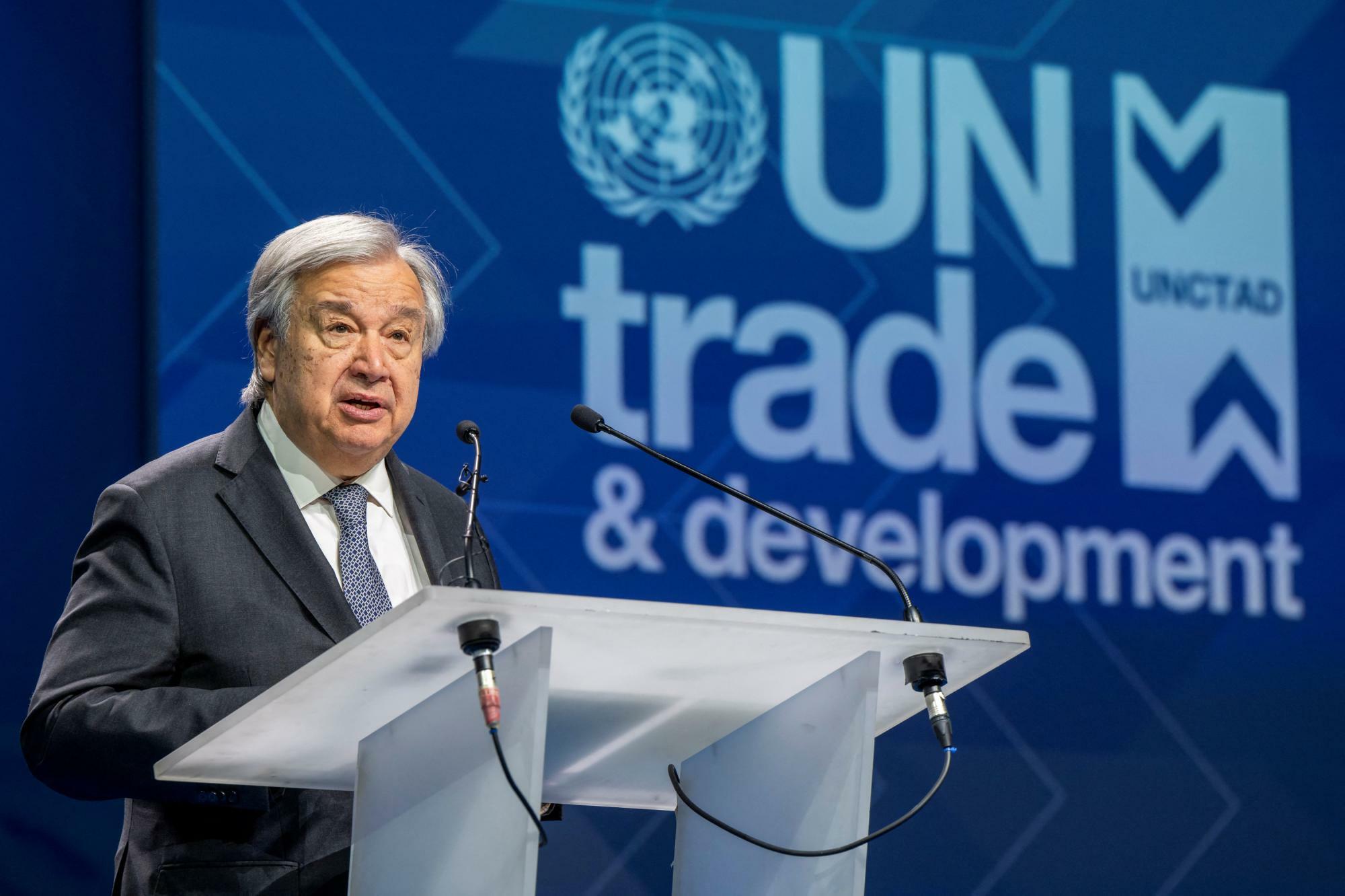 U.N. Secretary-General Antonio Guterres, speaks during the Opening UNO Marking 60 years of UN Trade 