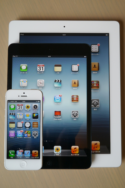 iPhone5とiPad mini、iPadの大きさを比較してみた