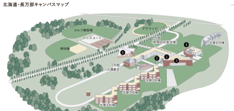 東京理科大学サイトより長万部キャンパスマップ。