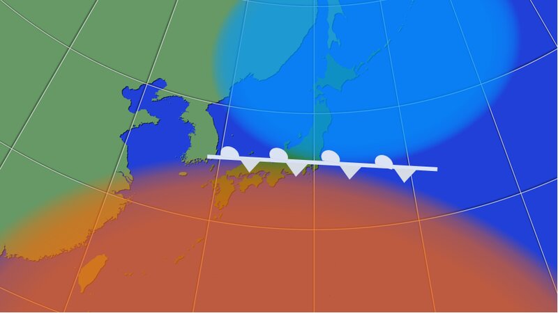 ～7月31日にかけての太平洋高気圧とオホーツク海高気圧の勢力（筆者作成）