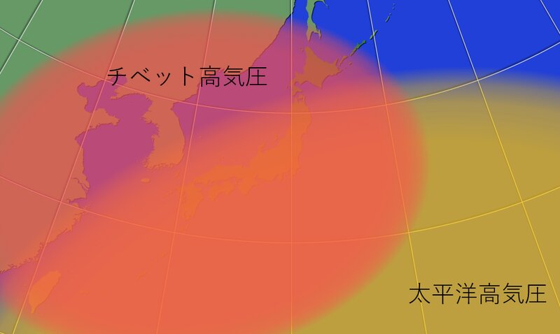2つの高気圧が日本付近を覆う（筆者作成）