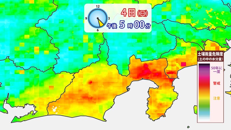 土壌雨量指数（提供：ウェザーマップ）