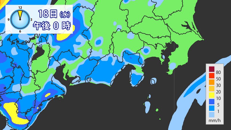 8月18日正午の雨の予想（提供：ウェザーマップ）