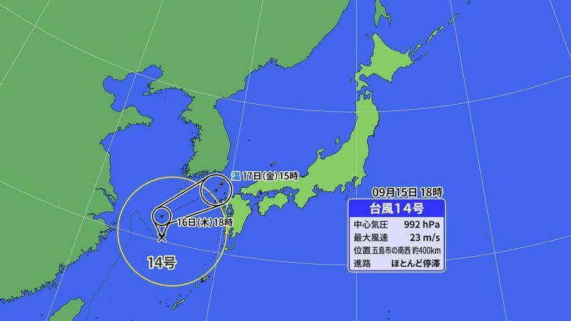 台風14号の進路予想（提供：ウェザーマップ）