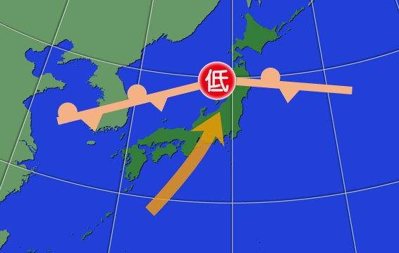 北日本に梅雨前線が停滞しても大雨になるパターンがある（筆者作成）
