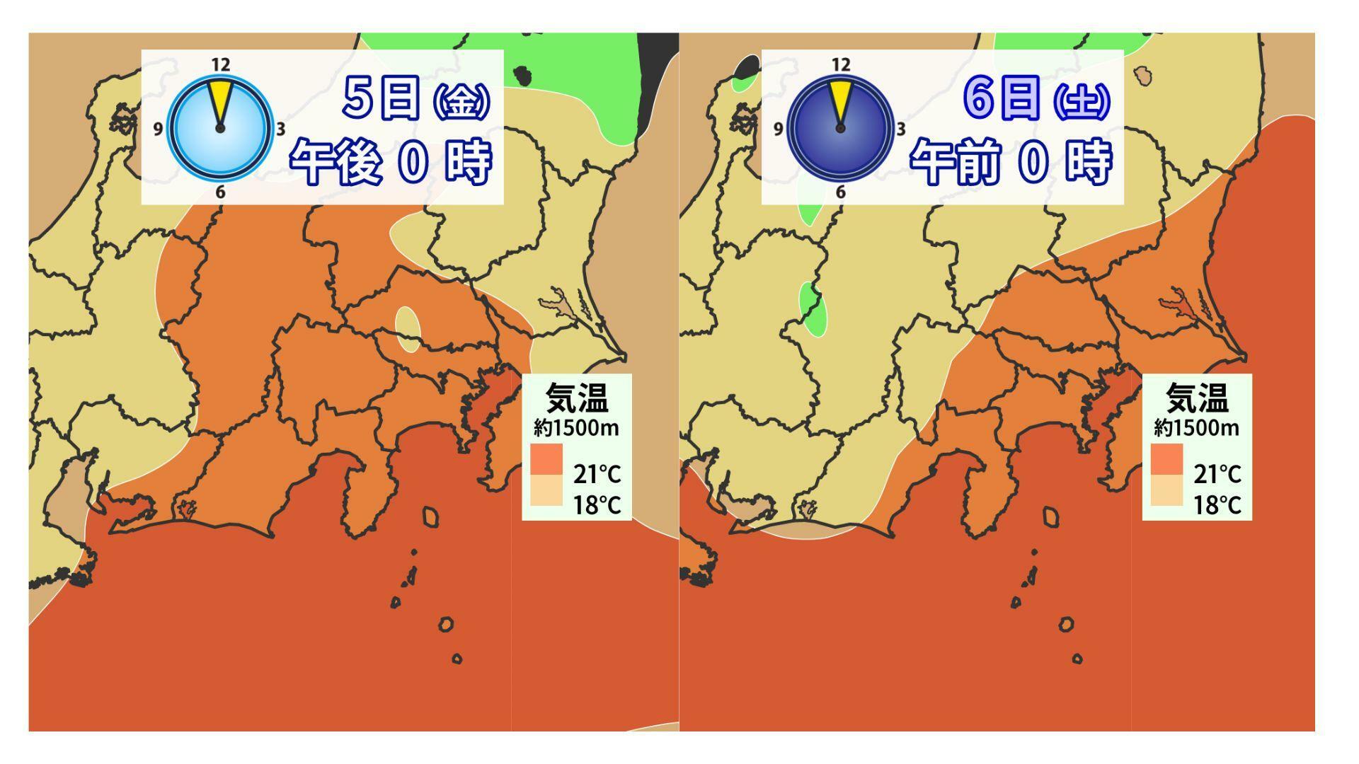 7月5日と7月6日の上空1500m付近の暖気（提供：ウェザーマップ