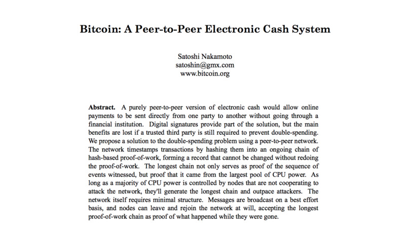 サトシ･ナカモトによる9ページによる論文 出典:Bitcoin.org