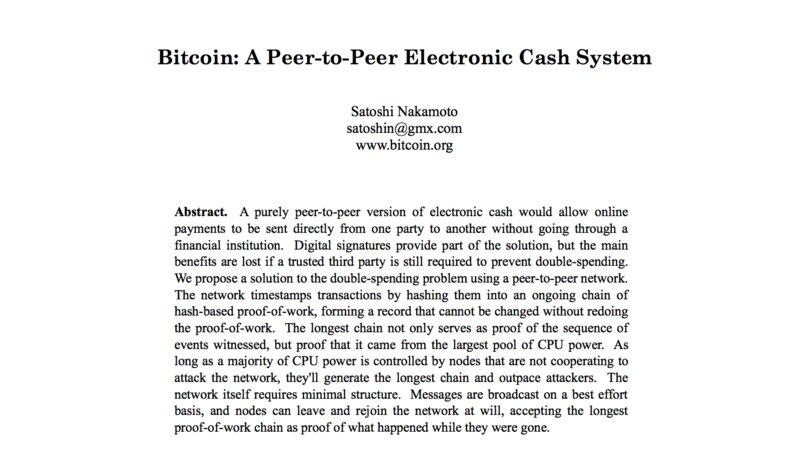サトシ･ナカモトによる9ページによる論文 出典:Bitcoin.org
