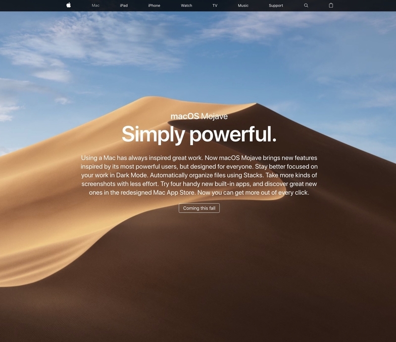 モハベ砂漠がモチーフのmacOS 10.4 Mojave 出典:Apple.com