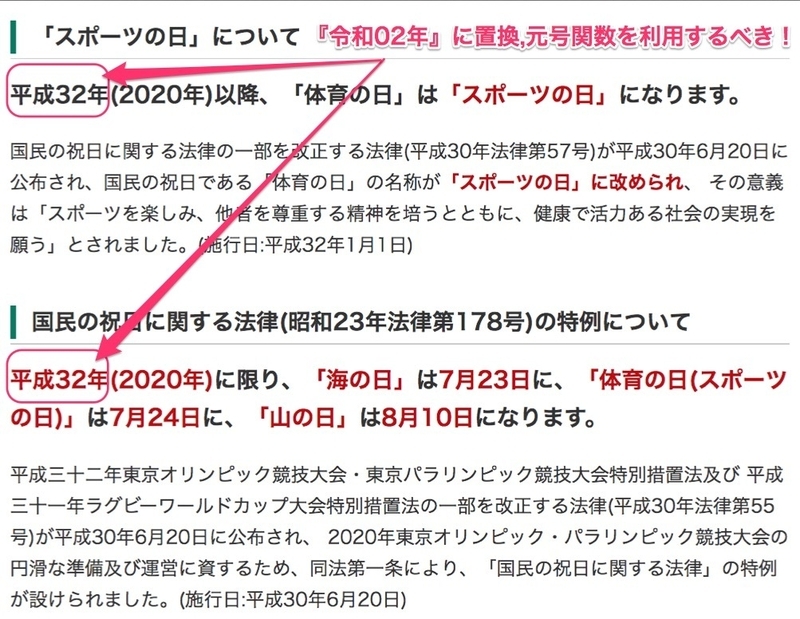 『平成32年』標記が直されないまま… 出典:内閣府