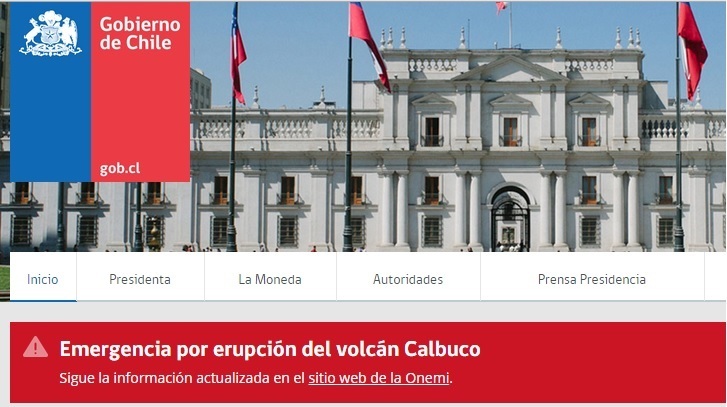 チリ政府は非常事態を宣言（チリ政府のホームページ）
