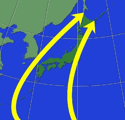 日本に近づく台風の主なコース（模式図）