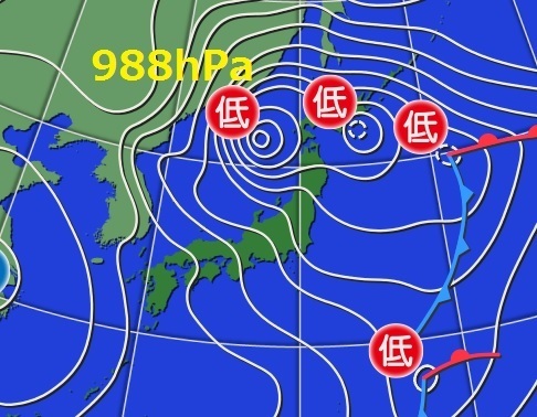 日本海の発達した低気圧（27日午前9時）