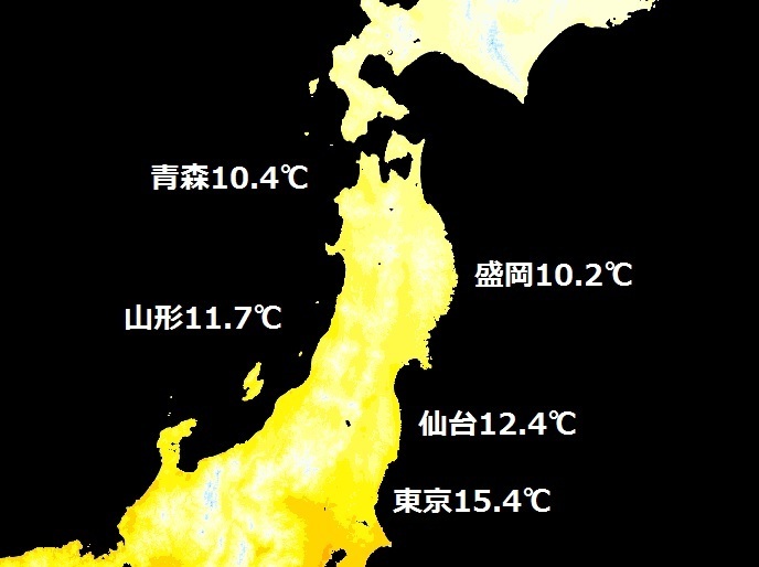 年平均気温＜平年値，℃＞（気象庁，メッシュ気候図）