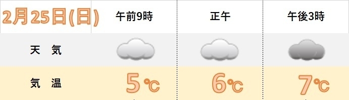2月25日（日）東京都心の天気と気温の予想（著者作成）