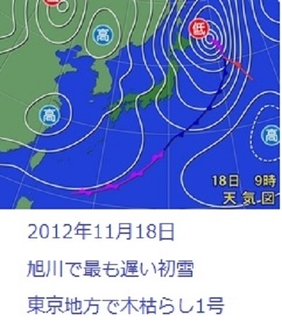 2012年11月18日の地上天気図（ウェザーマップ、著者加工）