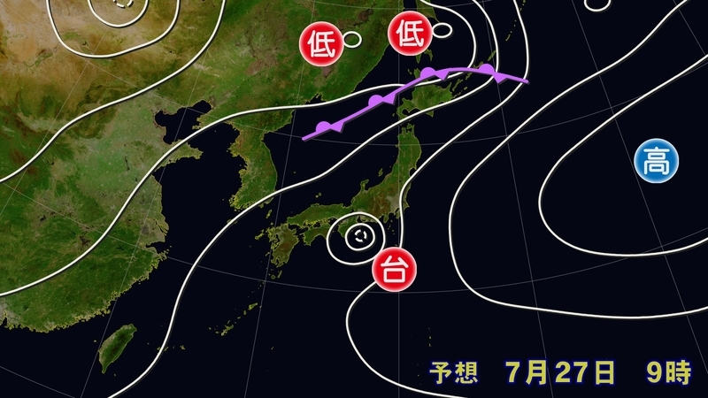 7月27日（土）午前9時の予想天気図（ウェザーマップ作画）