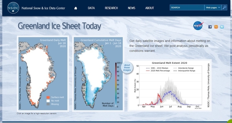 グリーンランドの氷床情報（米国雪氷データセンターホームページより）