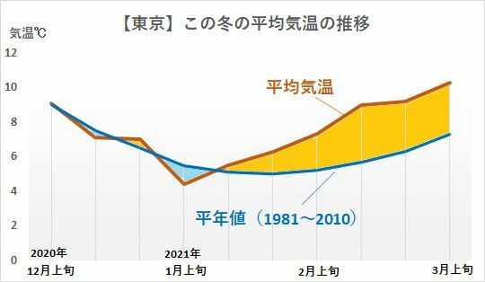 【東京】この冬の平均気温の推移（著者作成）
