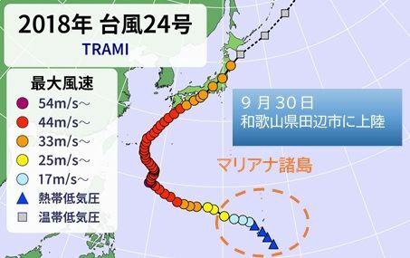 2018年台風24号の経路図（筆者作成）