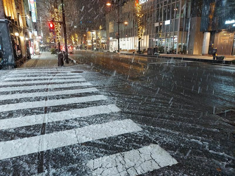 湿った雪が積もり始めた長野駅前（27日夕方）佐藤可奈子さん撮影