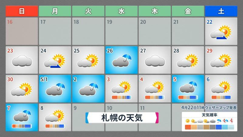 札幌の16日間天気予報（4月22日午前発表、ウェザーマップ作画）
