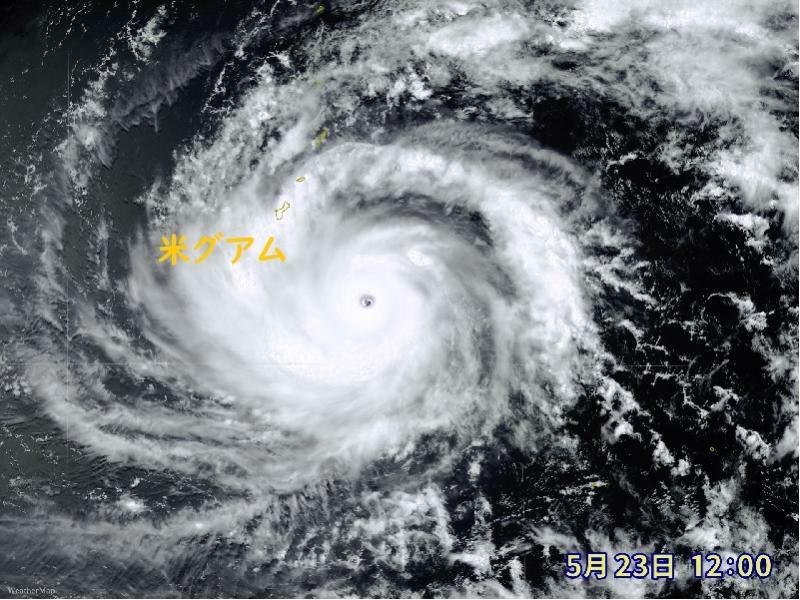 米グアム付近を通過した台風2号（5月23日正午）：ウェザーマップ作画