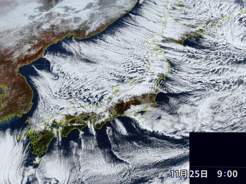 日本海一面に広がる雪雲（2023年11月25日午前9時）ウェザーマップ作画