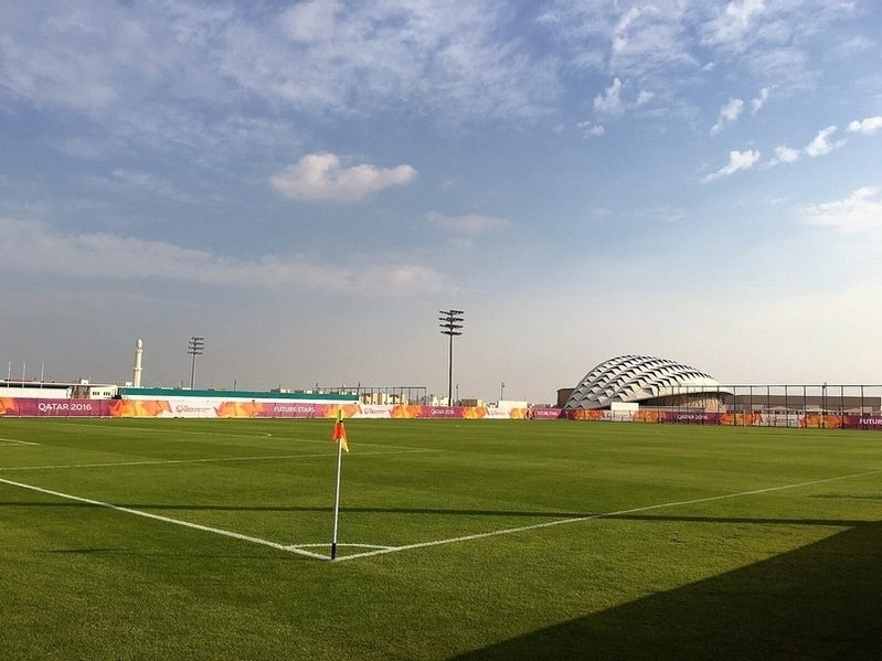 練習の行われたカタールサッカー協会のグラウンド。気候は少し涼しいくらいの穏やかさ