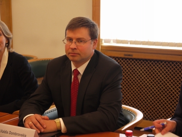 ユーロ導入を推進したラトビアのドムブロフスキス首相(2012年9月、筆者撮影)