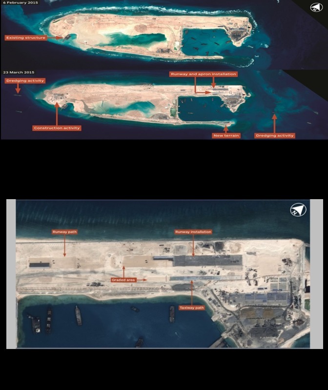 中国が滑走路を建設する南沙諸島・ファイアリークロス礁（IHS提供）