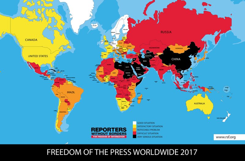 国境なき記者団HPより。日本の世界報道自由度は72位