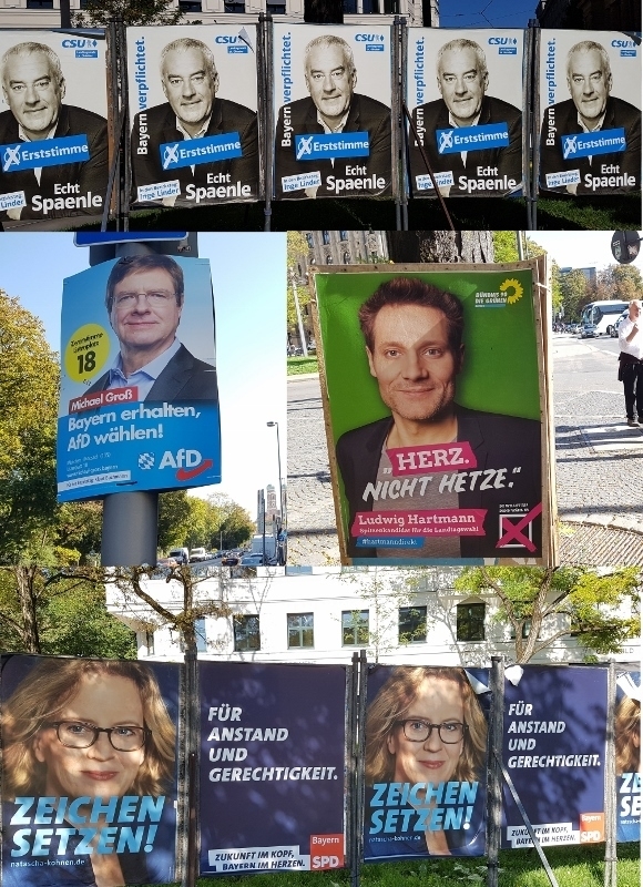 ミュンヘン市内の選挙ポスター（筆者が撮影した写真を合成）