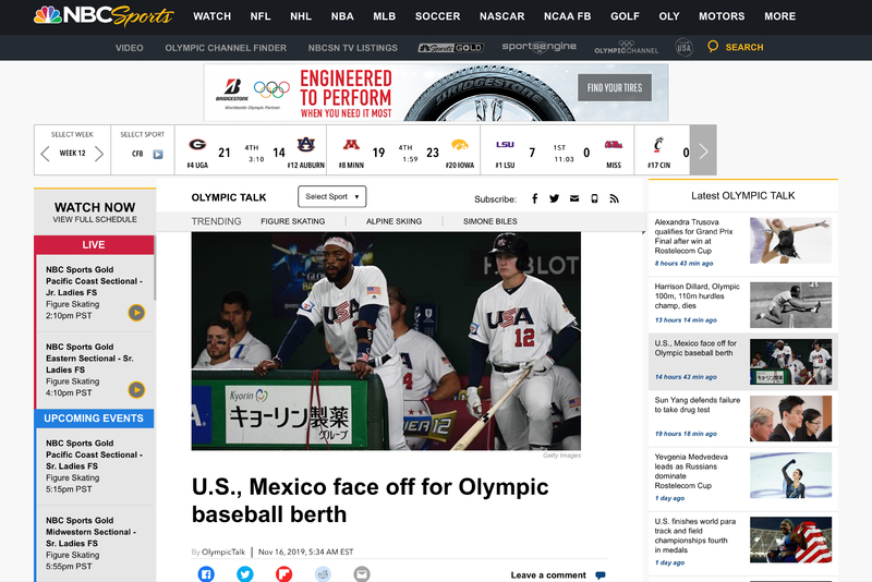 オリンピック出場権をかけてアメリカとメキシコが戦うと報じるNBCスポーツのサイト